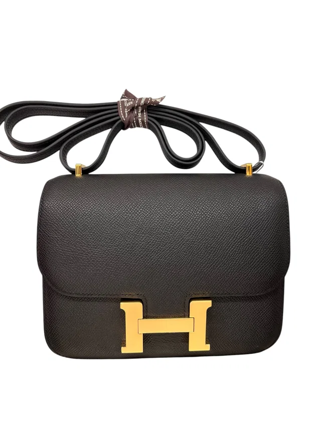 Hermès Constance 18 Black Epsom GHW #D with receipt dustbag in Black Epsom leather from Luxury Promise