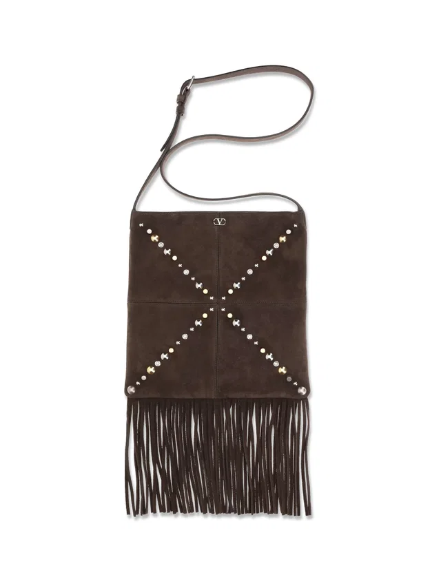 Valentino Garavani Studded Suede Shoulder Bag — Brown Calf Leather Bos Taurus in Brown Calfskin from HEWI