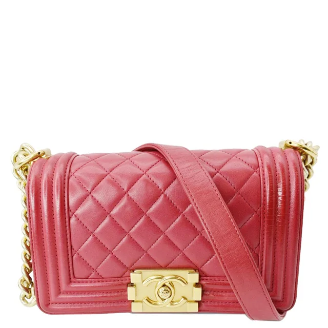 Chanel Le Boy Small Lambskin Leather Shoulder Bag Red in Red Lambskin from Dallas Designer Handbags