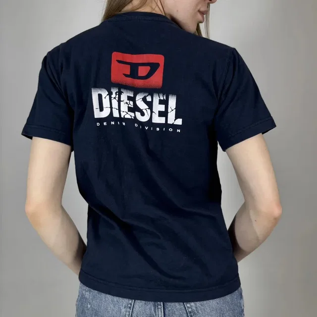 Vintage Y2K Diesel Big Logo Japanese Style Faded T-Shirt in blue from Grailed