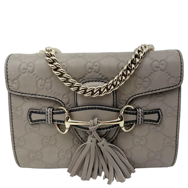 Gucci Emily Mini Guccissima Leather Chain Shoulder Bag Grey 369622 in Grey Leather from Dallas Designer Handbags