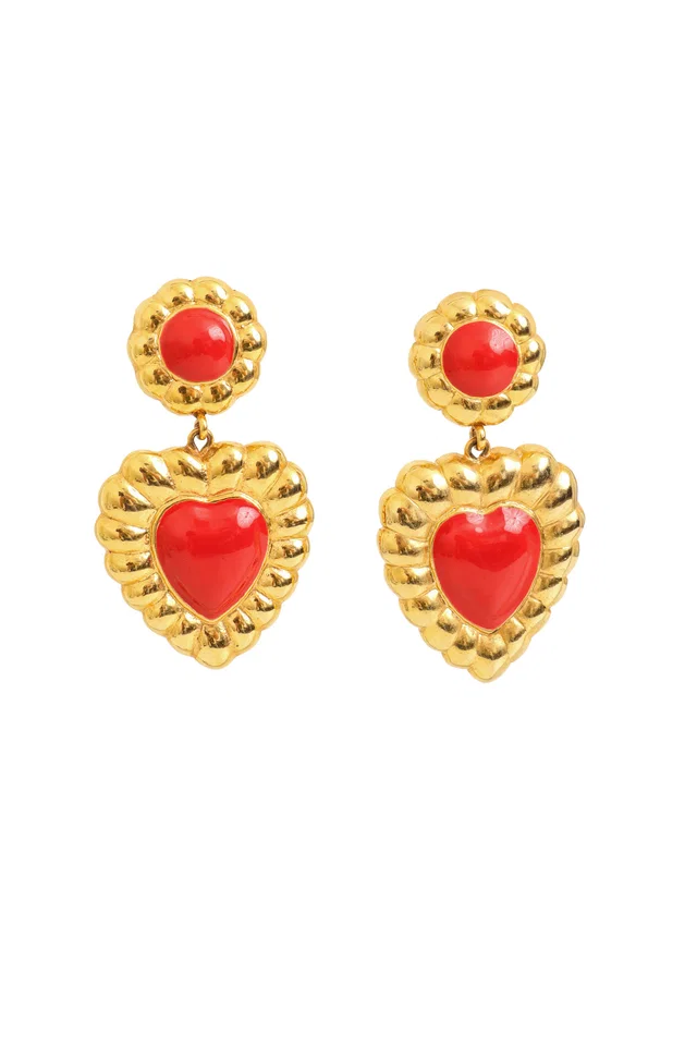Escada Fluted Heart Earrings in Resin from Recess LA