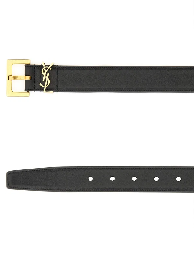 Saint Laurent Cassandre Belt — Black Calf Leather in Black Calfskin from HEWI