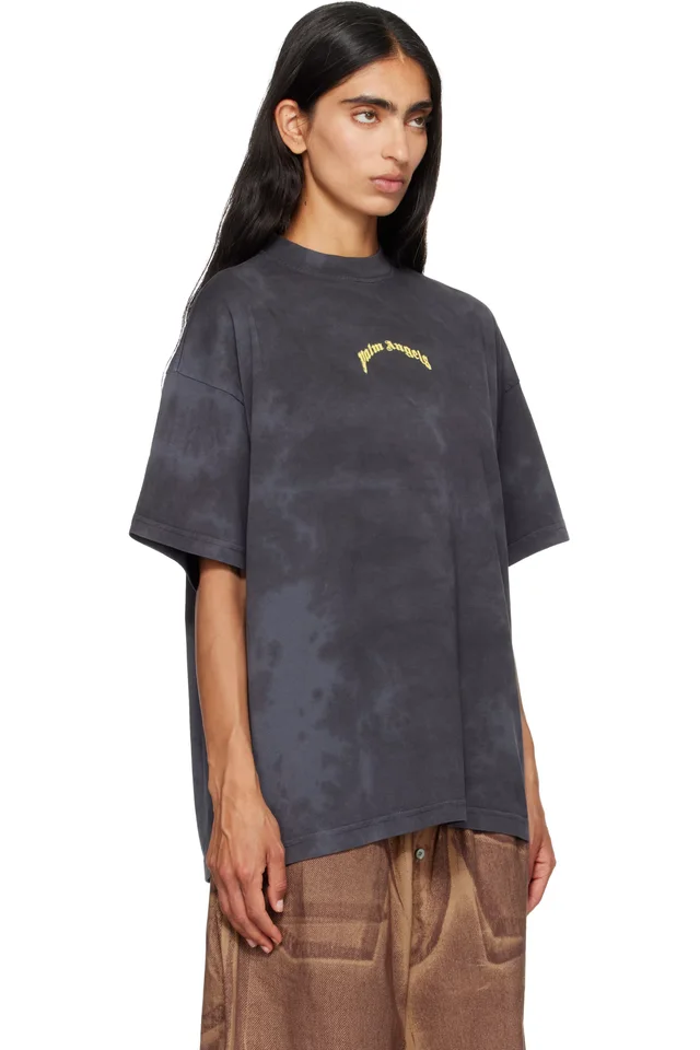 Palm Angels Black Curved Logo T-shirt, photo 2 of 4 from SSENSE