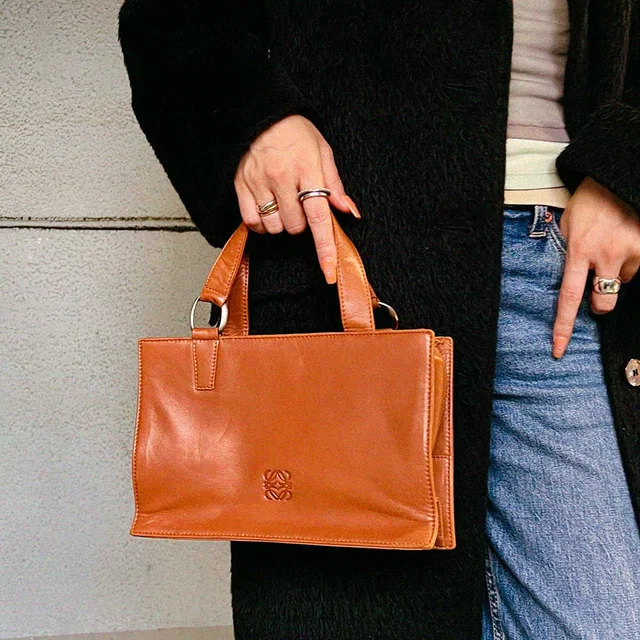 Loewe Anagram embossed handbag in brown in Brown Leather from VINTAGE QOO TOKYO
