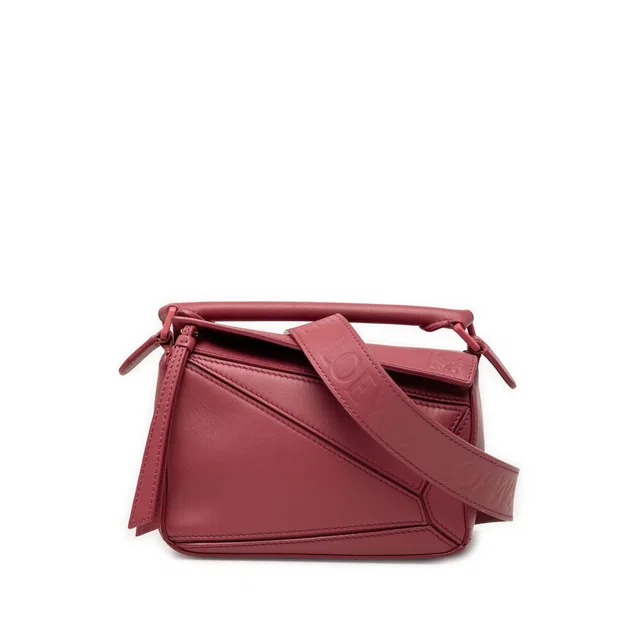 Pink LOEWE Mini Calfskin Puzzle Satchel in Pink Calfskin from Designer Revival