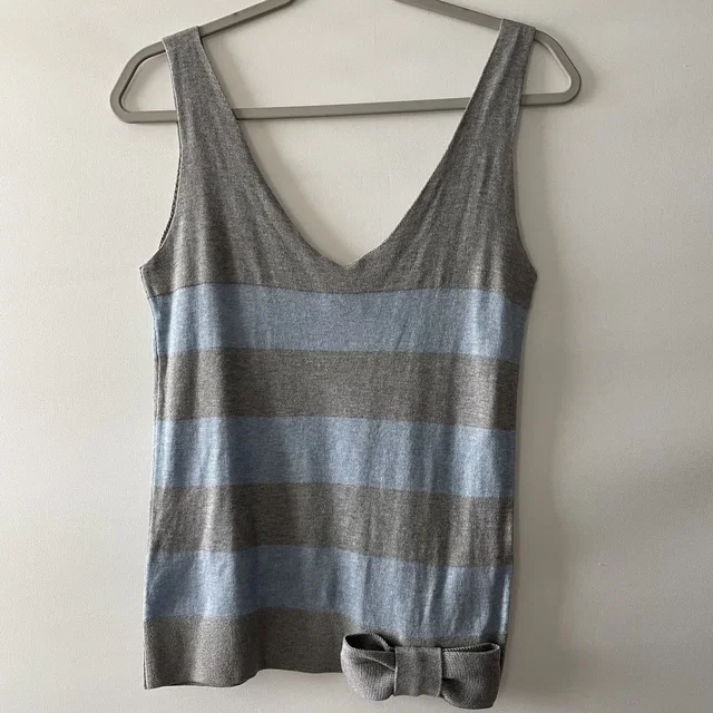 REDValentino Knit Sleeveless Bow Stripe Tank Top Gray Blue Cotton Size L in blue|gray from Poshmark
