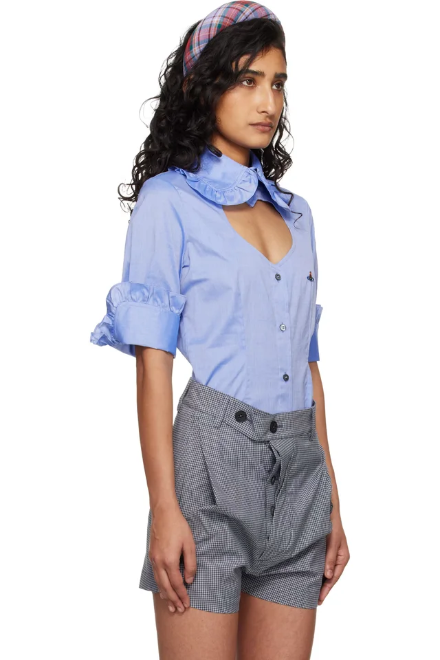 Vivienne Westwood Blue Short Sleeve Toulouse Frill Shirt, photo 2 of 5 from SSENSE
