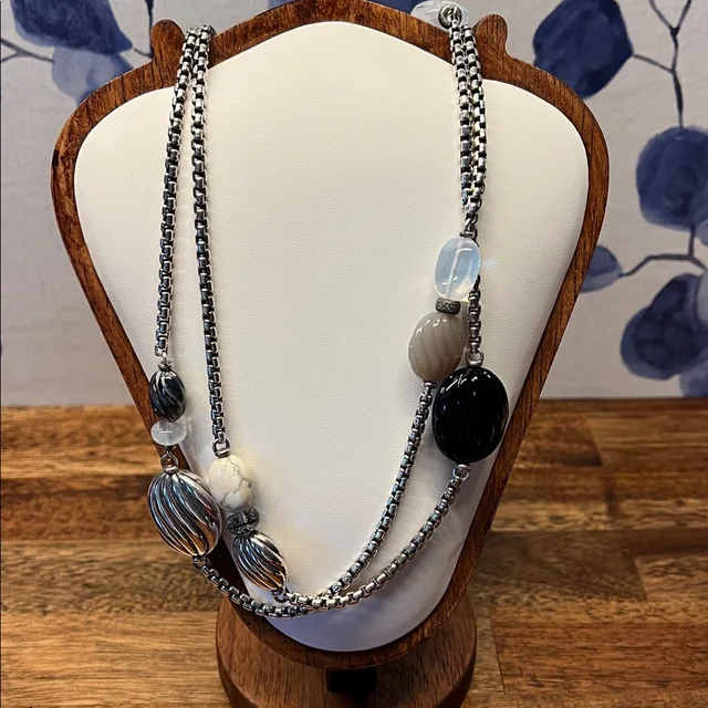 David Yurman Carved Cable Necklace With Onyx, Quartz, Howlite & Cha in silver|gray|black from Poshmark
