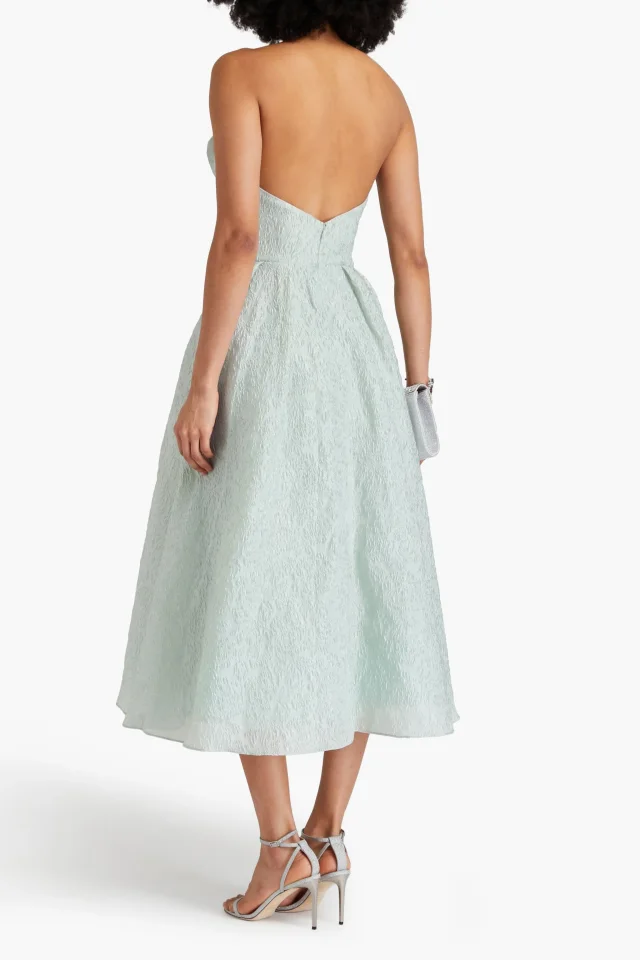 Marchesa Notte Strapless Pleated Cloqué Midi Dress, photo 3 of 4 from THE OUTNET