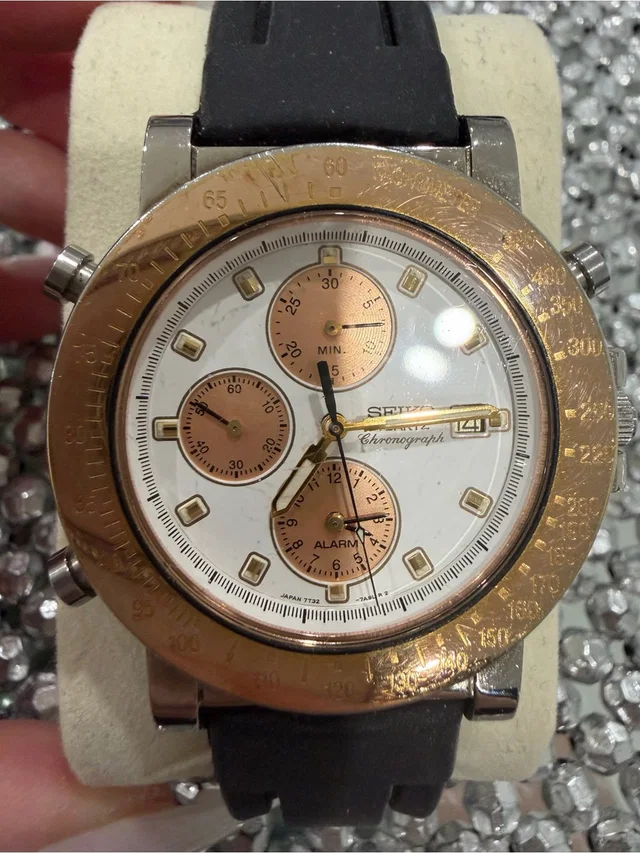 Seiko White Dial Watch With Gold-Tone Accents And Black Strap in gold|black from Poshmark