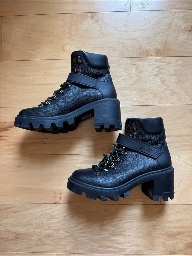 Moncler Carol Heeled Hiking Boot in black|red Leather from Poshmark
