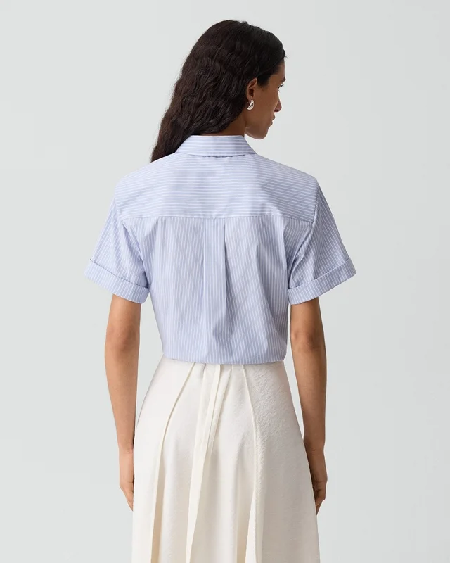 Theory Tie-Front Shirt in Striped Cotton-Blend, photo 4 of 6 from Theory