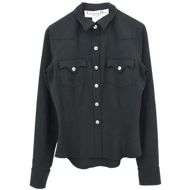 Dior 2003 Shirt Blouse Black #36 in Black Wool from AMORE Vintage Tokyo