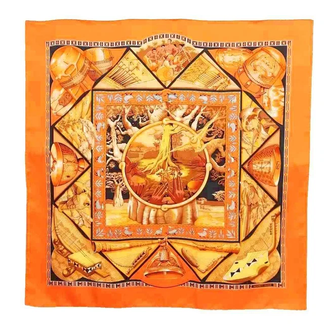 Hermès Au Son du Tam Carre 90 Large Scarf Orange in Orange from The Reluxe