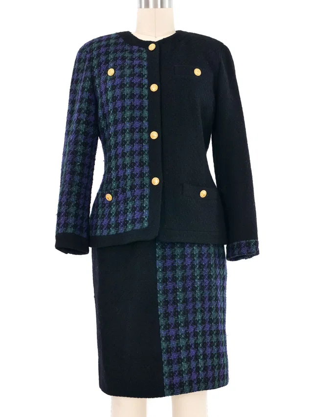 1980s Chanel Half Plaid Tweed Skirt Suit in Tweed from Arcade Vintage