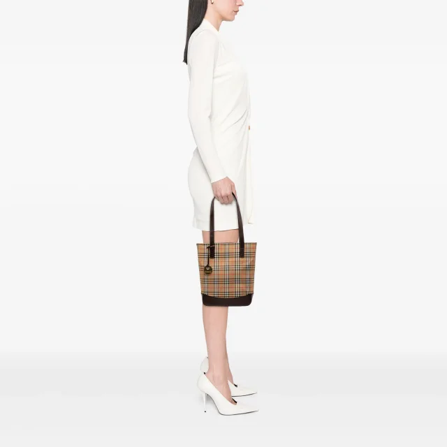 Beige Burberry Haymarket Check Canvas Tote in Beige Canvas from Designer Revival, photo 7 of 7