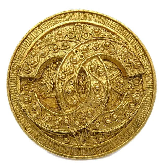 Chanel 1994 Filigree Brooch Pin Gold in Gold from AMORE Vintage Tokyo