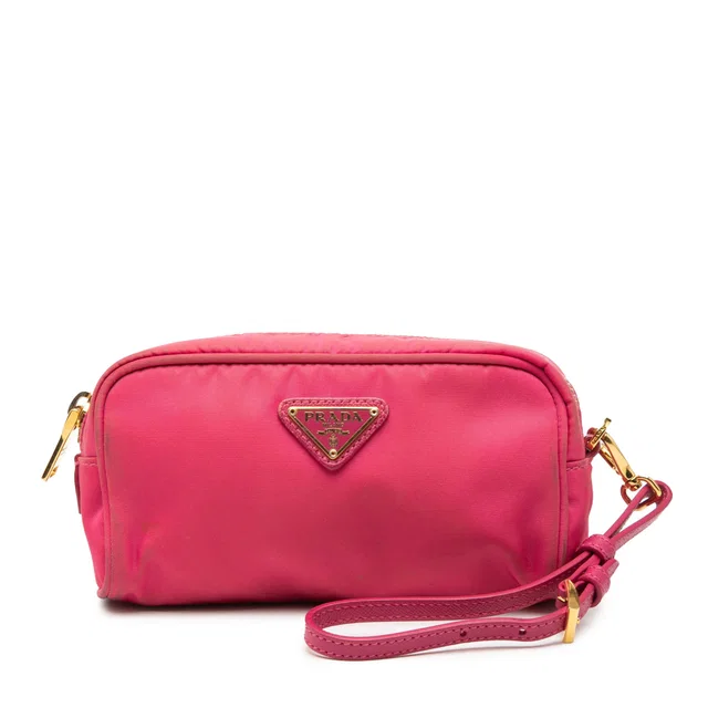 Pink Prada Tessuto Wristlet Pouch in Pink Nylon from Designer Revival
