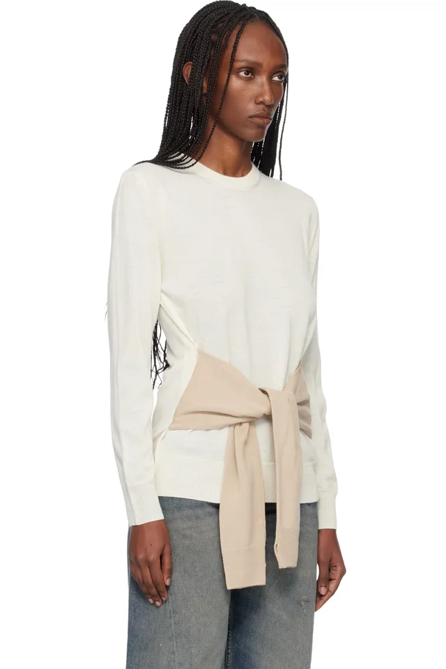 MM6 Maison Margiela Beige Xtra Sleeves Sweater, photo 2 of 4 from SSENSE
