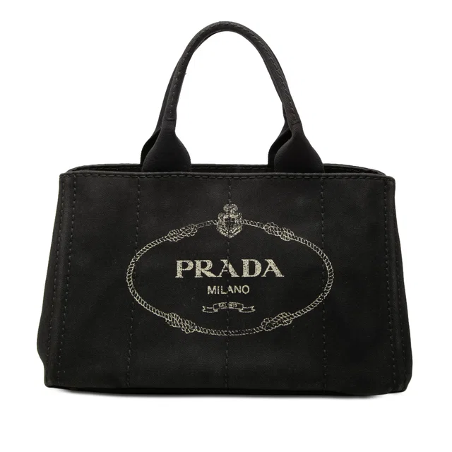 Black Prada Canvas Canapa Logo Satchel in Black Canvas from Designer Revival