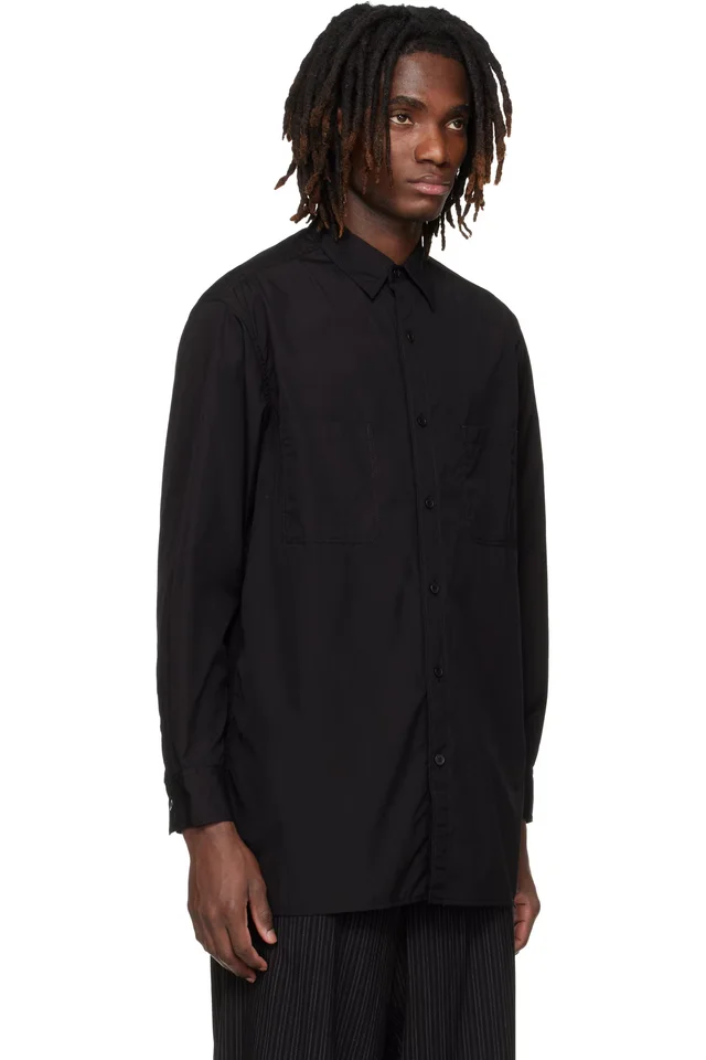 YOHJI YAMAMOTO Black Big Standard Chain Stitch Shirt, photo 2 of 4 from SSENSE