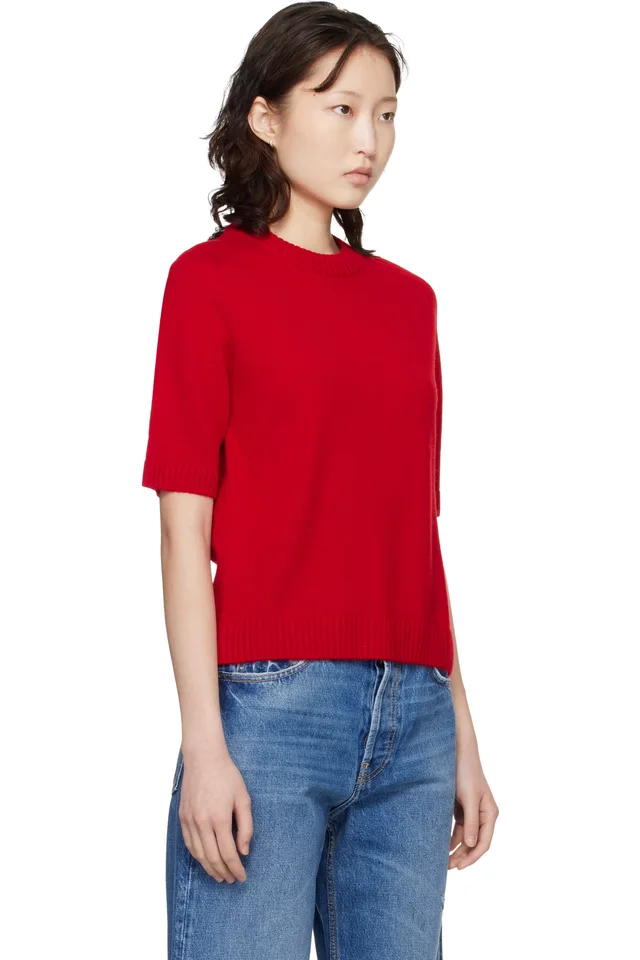 Loulou de Saison Red Dara Short-Sleeve Cashmere Sweater, photo 2 of 4 from SSENSE