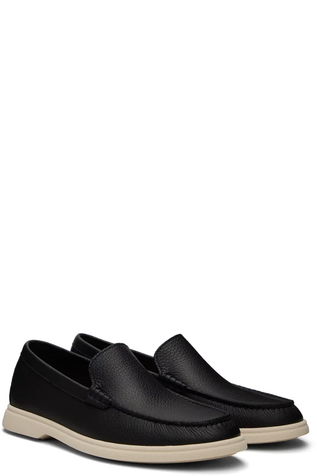 BOSS Black Logo-Detail Tumbled Leather Loafers, photo 4 of 4 from SSENSE
