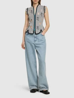 Cormio Gilet with Floral Details in 50% Cotton, 34% Polyester, 16% Metallic Fiber, photo 2 of 5 from LUISAVIAROMA