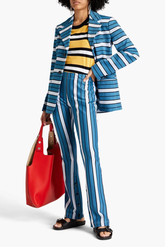 Marni Striped Ponte Blazer in Slate blue, photo 2 of 4 from THE OUTNET