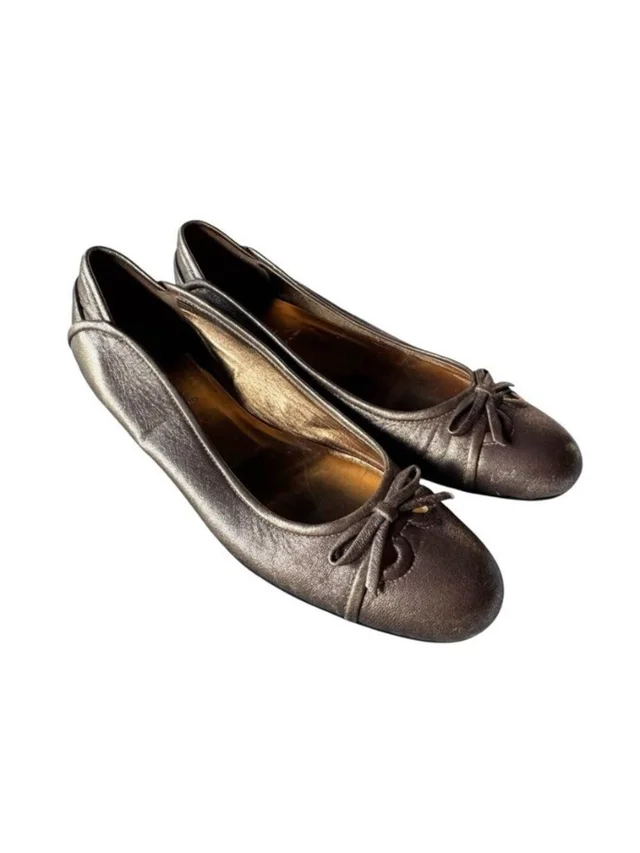 Miu Miu Vtg Miu Women's Sz 37.5 Us 7 Metallic Bronze Gold Bow Detail Ballet Flats in gold from Poshmark