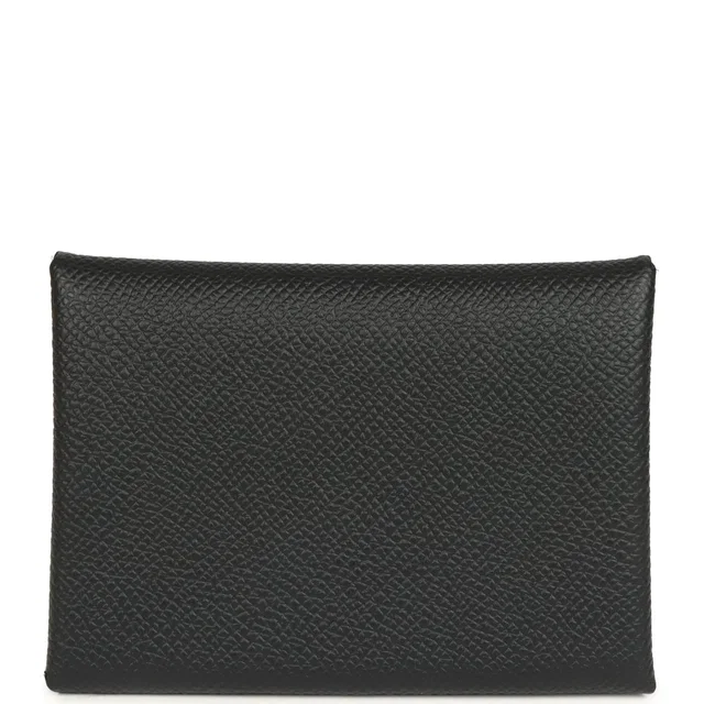Hermès Calvi Duo Card Holder Black Epsom Palladium Hardware in Black Epsom leather from Madison Avenue Couture
