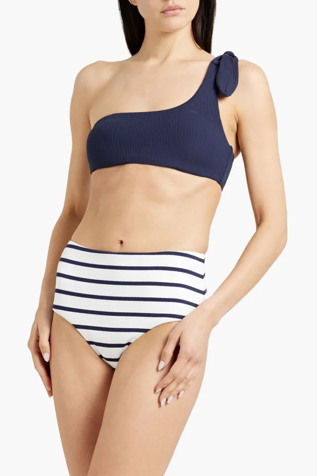 Eberjey One-Shoulder Ribbed Bandeau Bikini Top in Navy, photo 2 of 4 from THE OUTNET