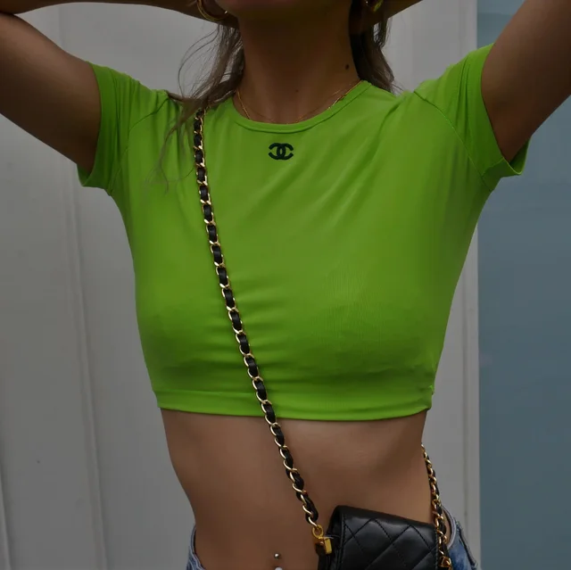 Chanel 1995 Green CC Cropped Top #36 in Green from AMORE Vintage Tokyo