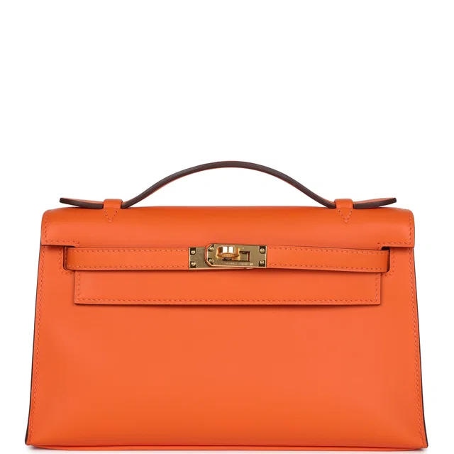Hermès Special Order (HSS) Kelly Pochette Orange Verso Swift Gold Hardware in Orange Swift leather from Madison Avenue Couture