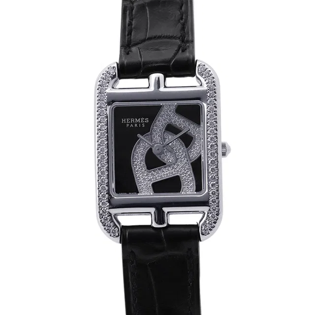 Hermès Cape Cod Double Tour Chaine d'Ancre Diamond Bezel H33mm×W23mm Stainless Steel Leather Black… in Black Leather from GALLERY RARE