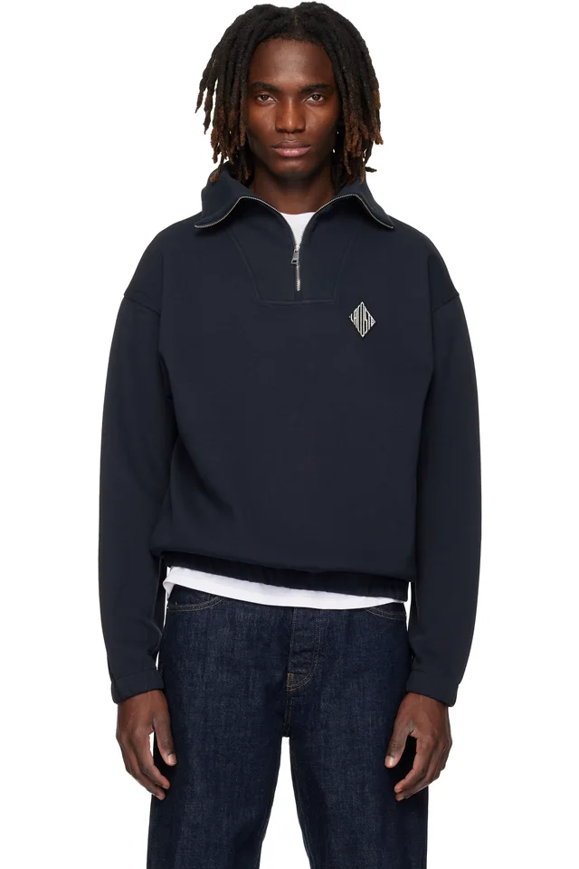 Lacoste Black Loose Fit Zipped Neck Piqué Sweatshirt, image 1 of 1 from SSENSE