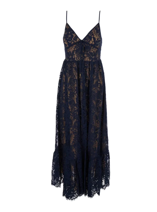 Michael michael kors Blue Long Dress with V-neck and Lace Design in Cotton Blend for Women in Blue 70% Nylon 30% Cotton, image 1 of 1 from Gaudenzi Boutique