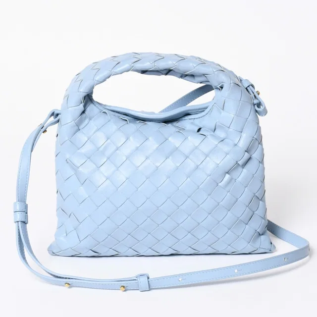 Bottega Veneta Mini Hop Intrecciato 2-Way Shoulder Bag Light Blue Leather in Blue Woven leather from The Reluxe