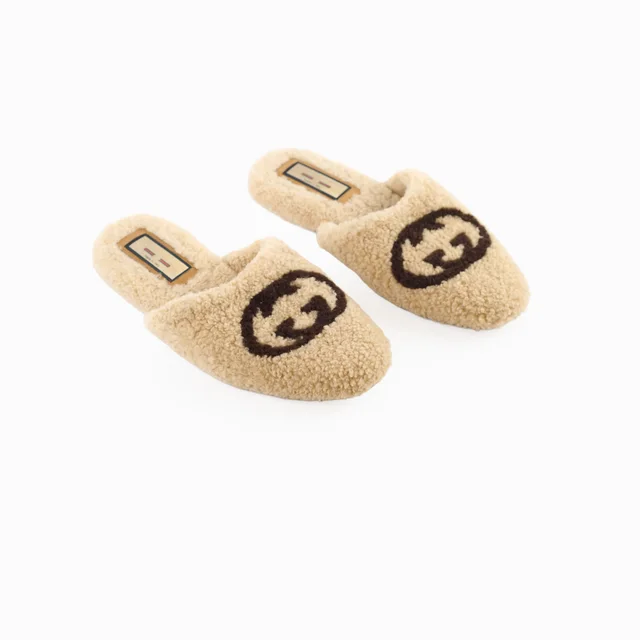 Gucci Shearling Mules Beige Size 38 in Beige from The Purse Affair