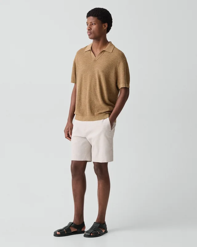 Theory Brenan Polo Shirt in Pacific Linen in FRESH KHAKI 65% Linen, 23% Cotton, 12% Polyester; Exclusive Of Elastic, photo 5 of 12 from Theory