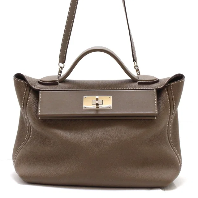 Hermès Sac Vanquatre 29 24/ Shoulder Bag Evercolor Veau Swift Etoupe Palladium in Taupe Swift leather from The Reluxe