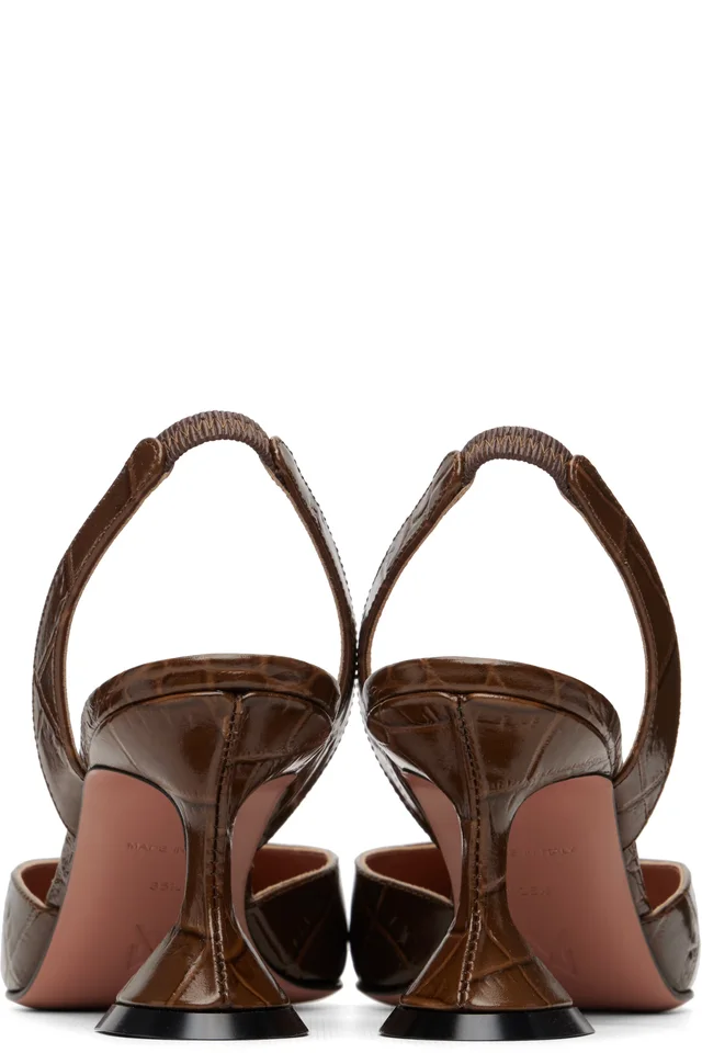 Amina Muaddi Brown Holli Sling 70 Heels, photo 2 of 5 from SSENSE