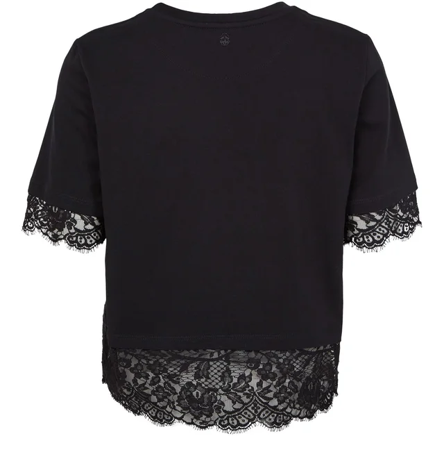 MCQUEEN Short-sleeved t-shirt with lace in Black 100% cotton, photo 3 of 6 from 24S (US)