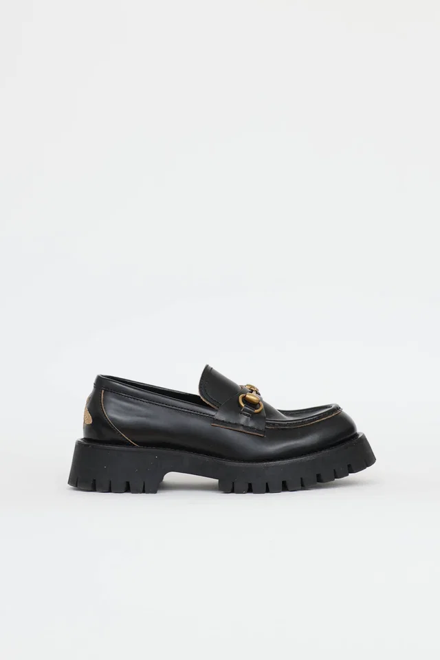Gucci Black Bee Lug Loafer in Black Leather from VSP Consignment