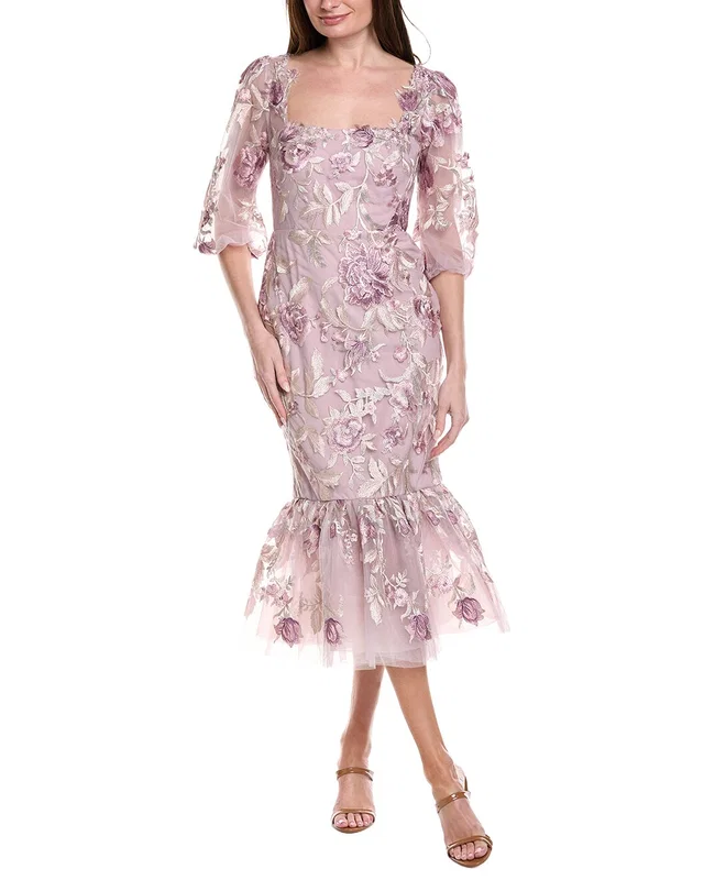 Marchesa Notte Puff Sleeve Midi Dress, image 1 of 1 from Rue La La