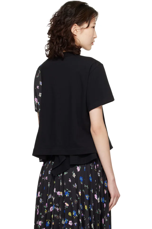 sacai Black Floral Print T-shirt, photo 3 of 4 from SSENSE