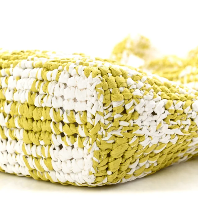 Prada Yarn Raffia Effect Crochet Embroidered Small Logo Tote Citron Yellow in Yellow Raffia from FASHIONPHILE, photo 9 of 9