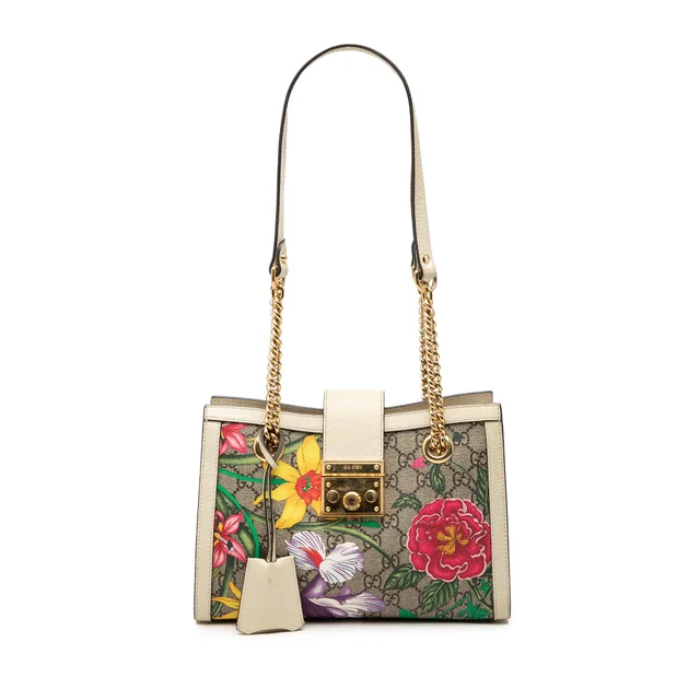 Beige Gucci Small GG Supreme Flora Padlock Tote in Beige Coated canvas from Designer Revival, photo 1 of 1