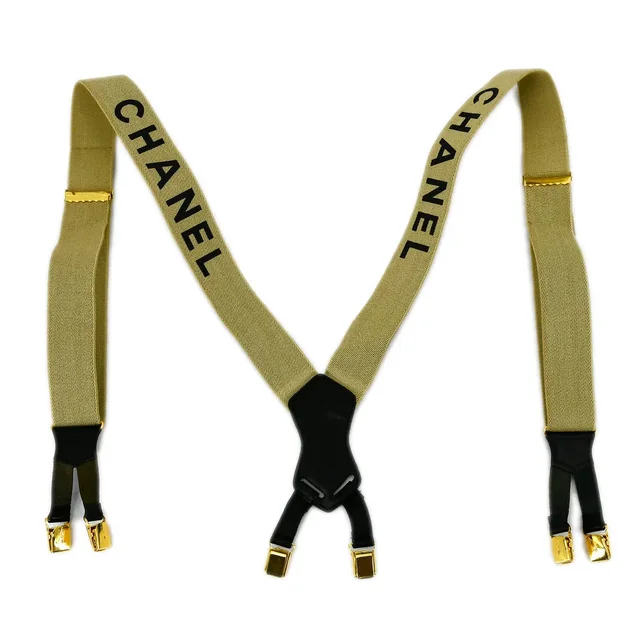Chanel Suspenders Beige Small Good in Beige Canvas from AMORE Vintage Tokyo